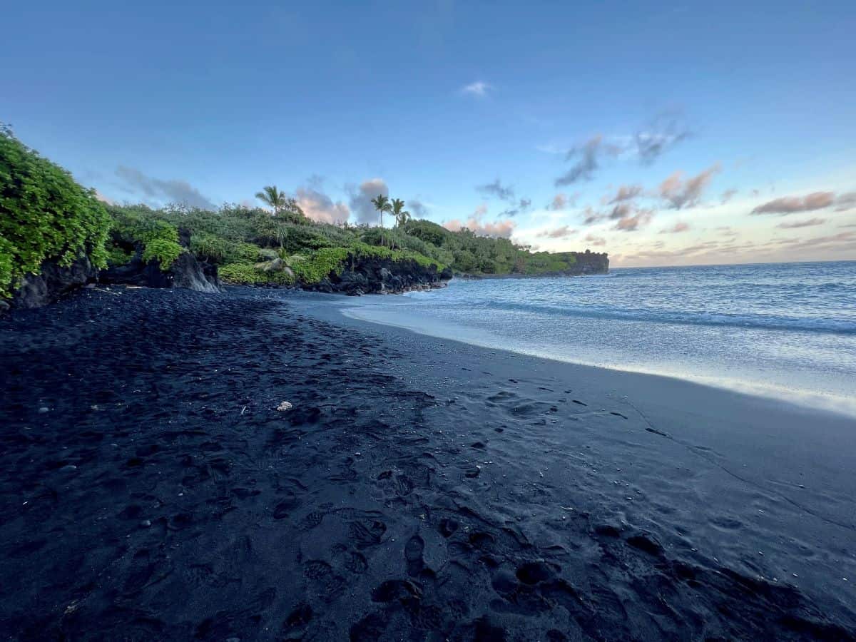 Black sand beach at Wainapanapa State Park is one of the best Road to Hana stops