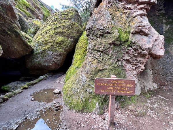Entrance to Bear Gulch Cave is the tiny space between the two boulders