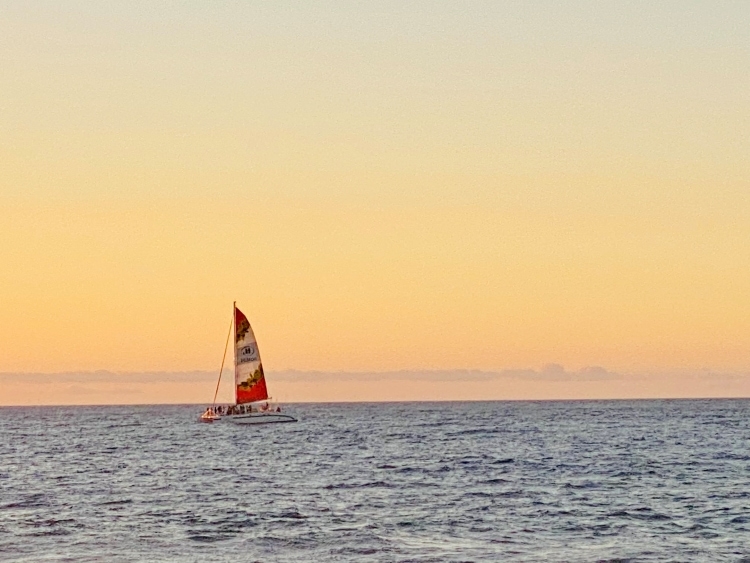 Sailboat in ocean at sunset