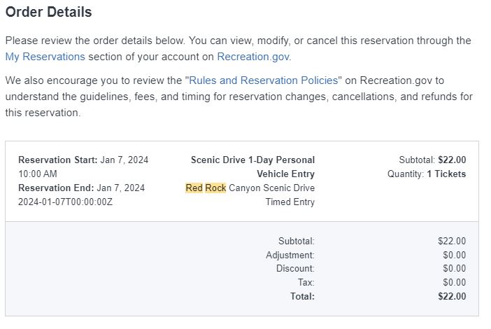 Screenshot of timed entry reservation ticket