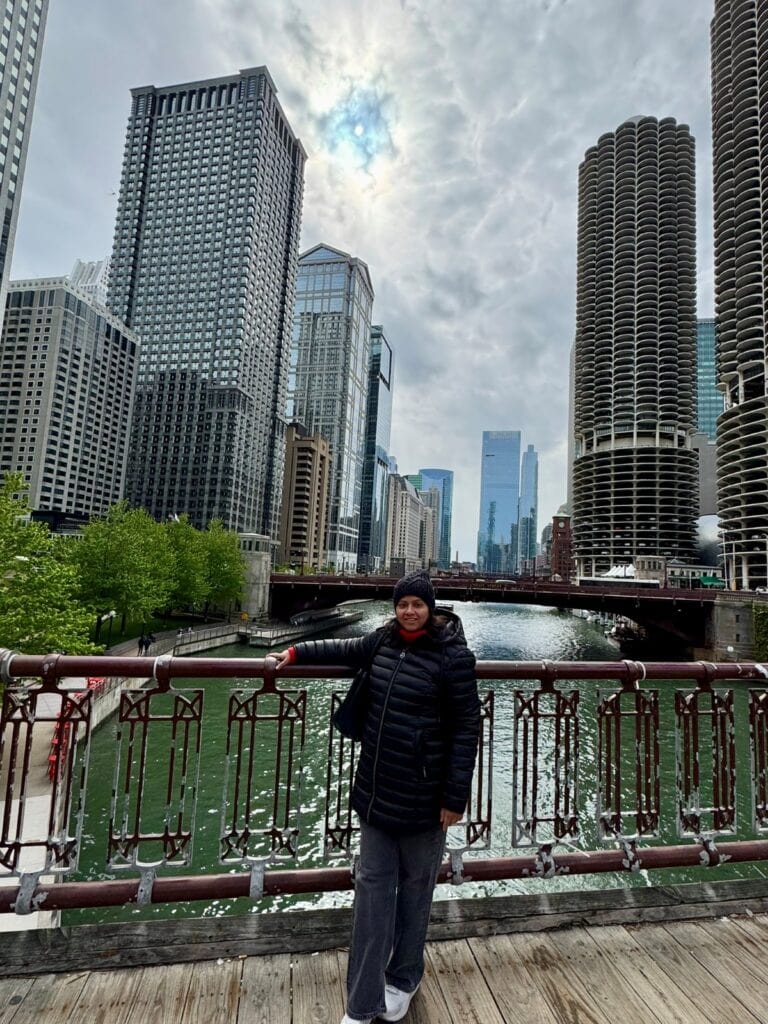 Me at one of the bridges on Chicago River