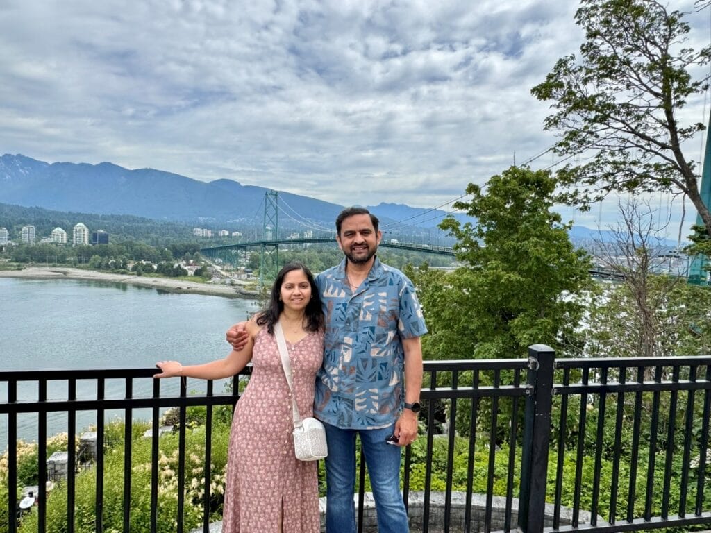 Hubby and I at Prospect Point in Stanley Park with the Lions Gate Bridge in the backdrop
