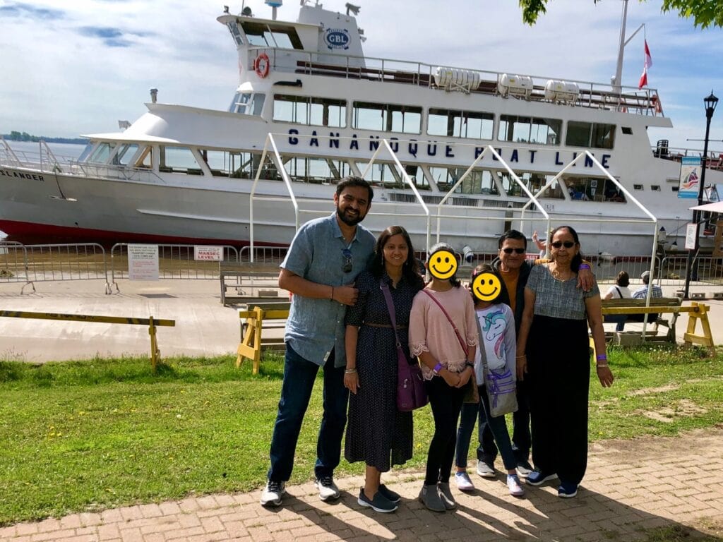 My family boarding the Thousand Islands boat cruise