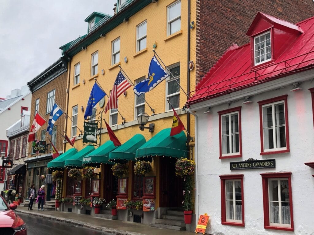 A street with colorful buildings in Quebec city