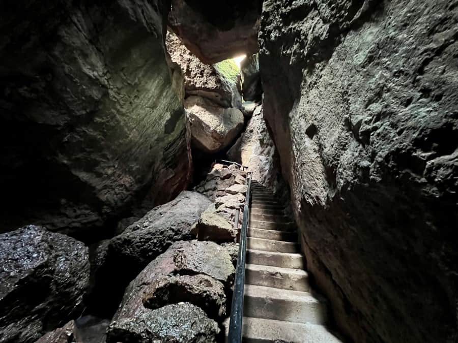 Steep stone stairs inside Bear Gulch Cave