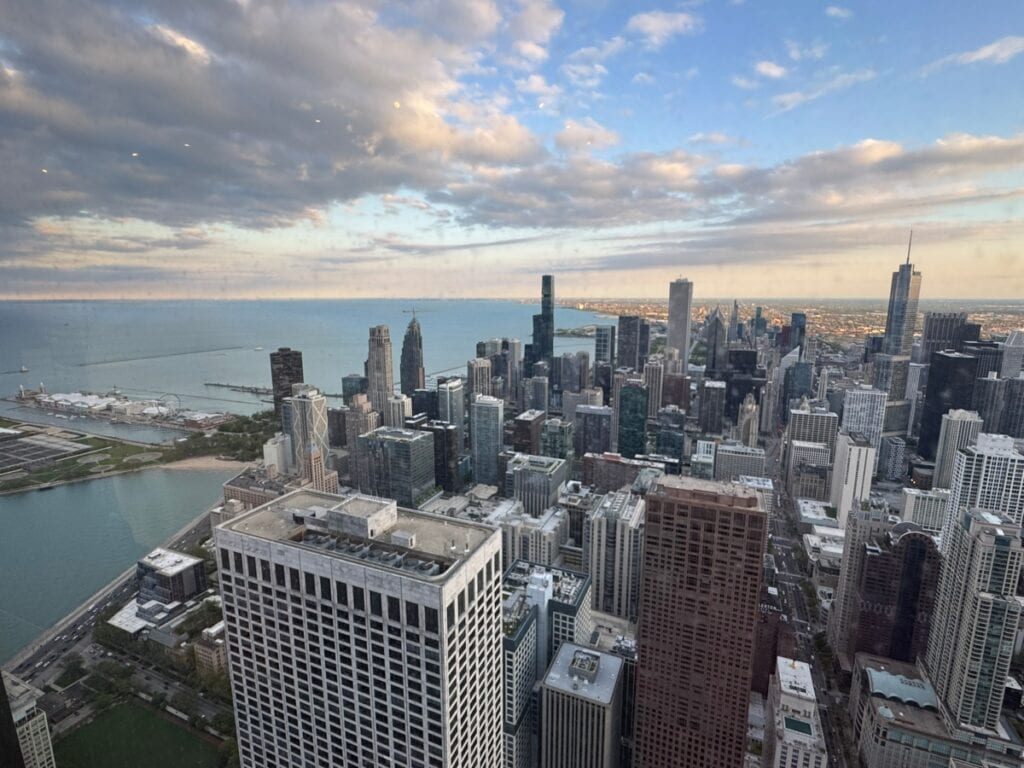 Chicago downtown and Lake Michigan views from Chicago 360 Observation deck
