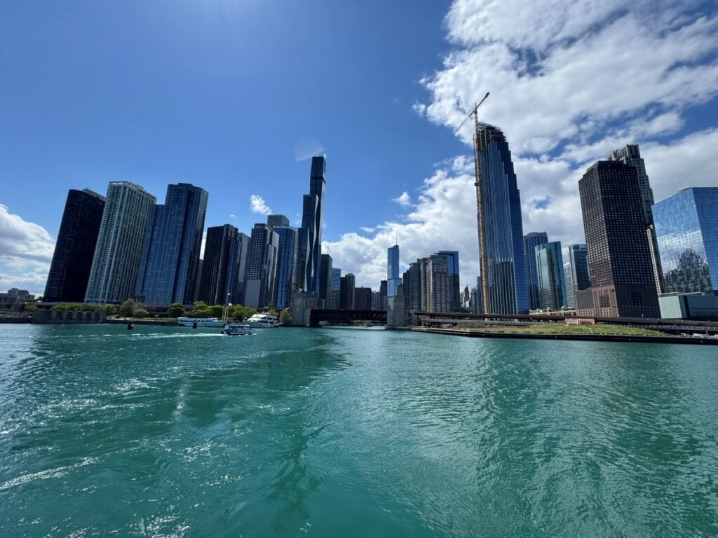 Chicago skyline view from the river cruise
