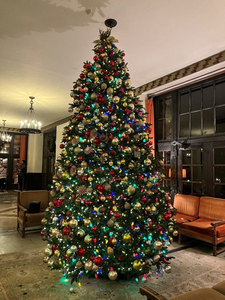 Huge Christmas tree in the Ahwahnee lobby in Yosemite in December
