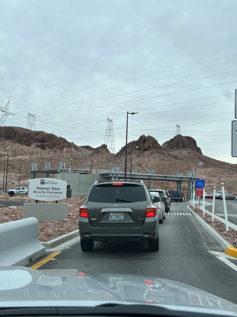 Cars waiting in line at the Hoover Dam Security Checkpoint