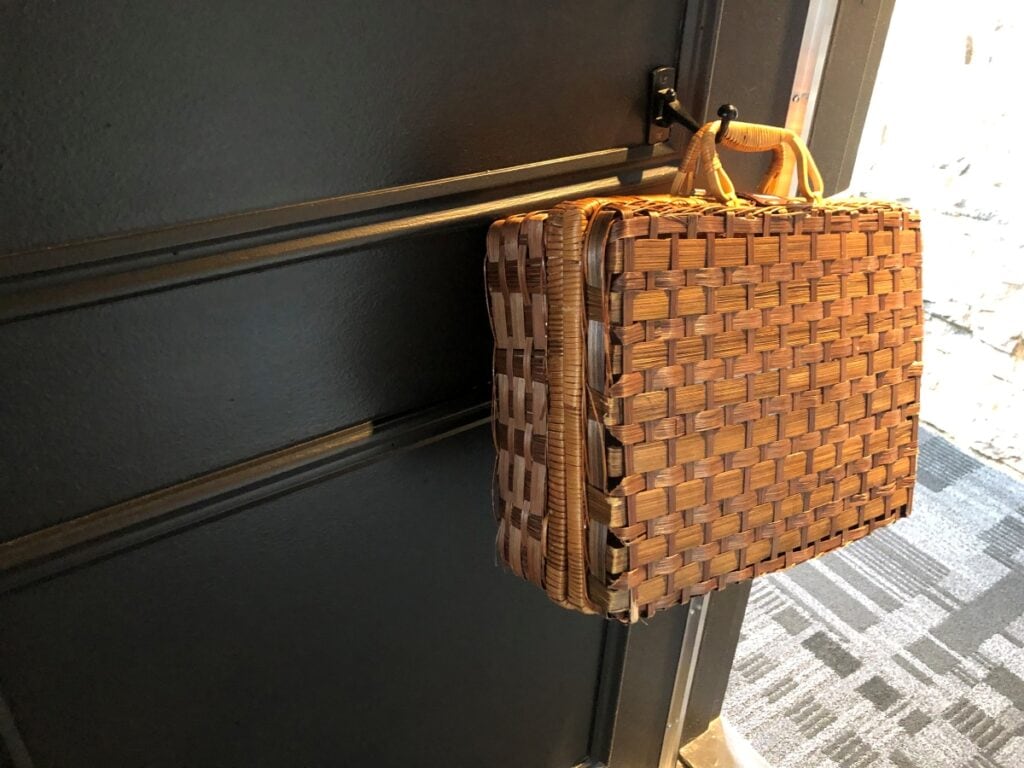 Breakfast basket at our hotel room door