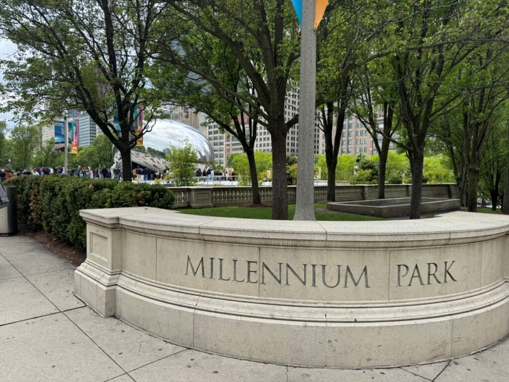 A concrete wall that reads Millennium Park