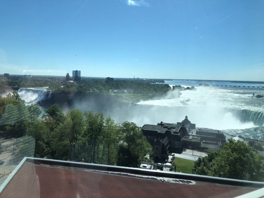 Night time Niagara Falls view from hotel room