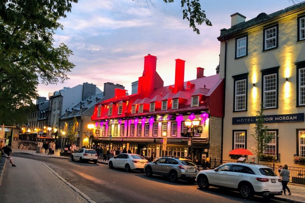 A street with colorful buildings in Quebec city